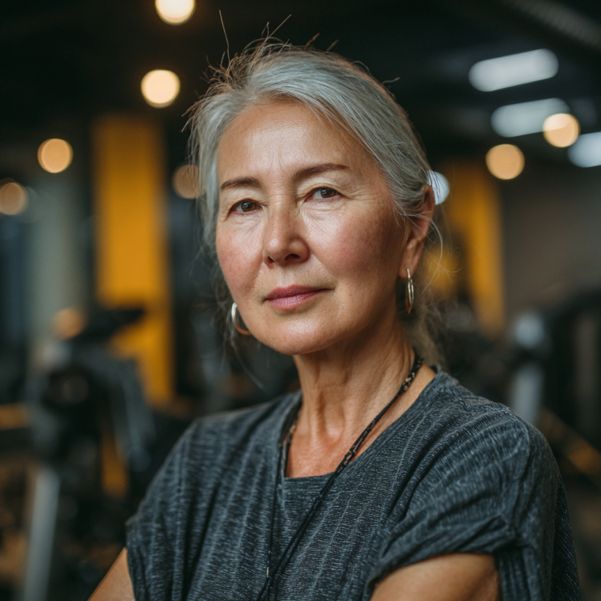 Группа пожилых людей практикует йогу