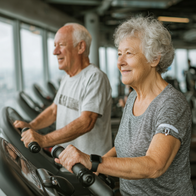 Активные люди старшего возраста занимаются фитнесом